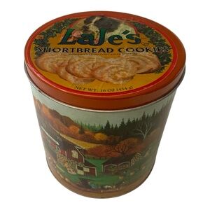 RARE VTG LAJE’S America Fall Apple Picking Shortbread Cookies Collectible Tin